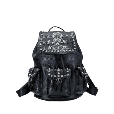 Neuer modischer Retro-Rucksack mit personalisiertem Totenkopf und vernietetem Diamant-Set, großes Fassungsvermögen