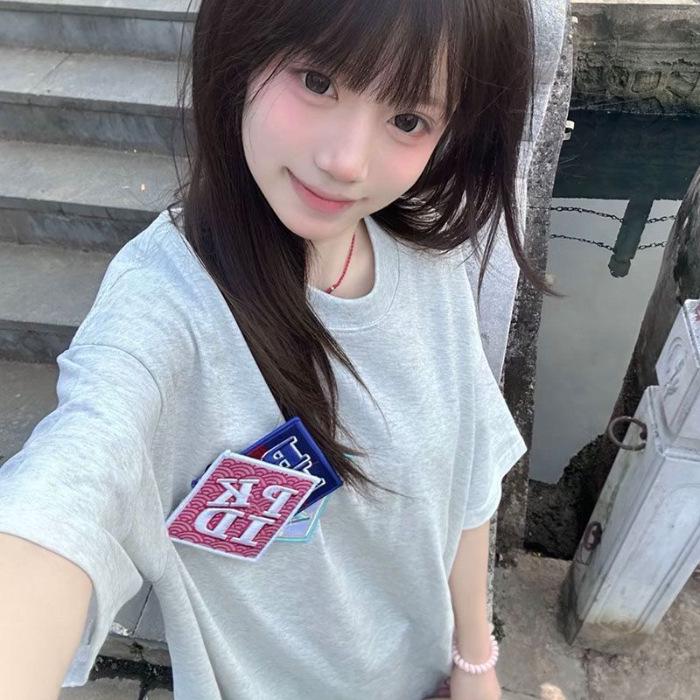 

2025 Унисекс Американский Ретро Этническая Вышитая Хлопковая Футболка с Коротким Рукавом Medium серый