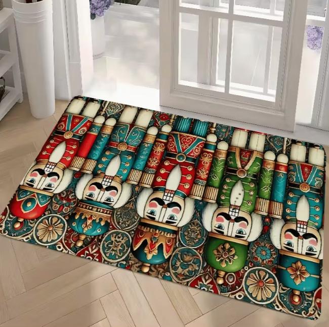 A Christmas Doormat Themed Decorative Gift with A Christmas Puppet Pattern Suitable for Use As A  At Living Room Bedroom Mats