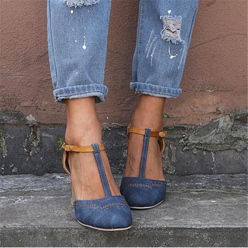 Summer New Fashion Women'S High Heel Sandals Ladies Pointed Toe Sandals Chunky Heel Shoes Plus Size 35-43