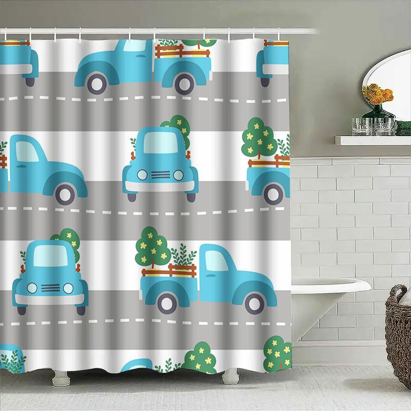 Modern Blue Truck Print Shower Curtain Waterproof Bath Room Decor Home Decoration Set 3D Printed Bathroom Curtains For Kids Boy