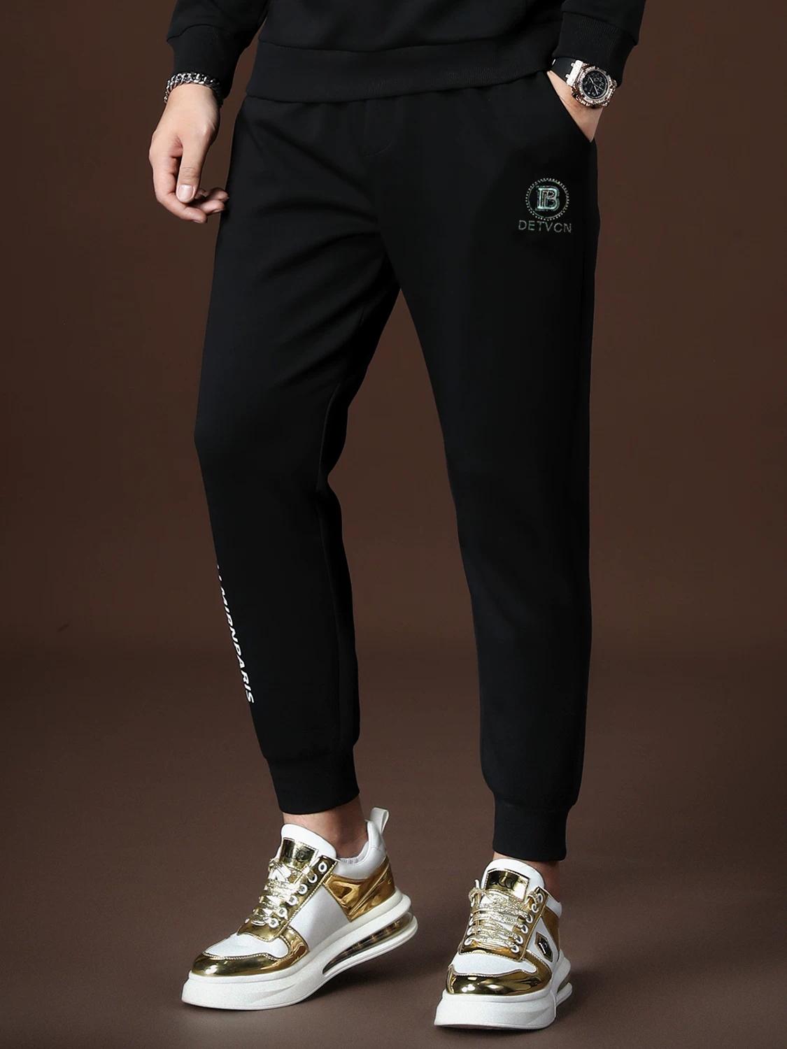 European High-End Casual Pants for Men 2025 New Autumn Trendy Brand Letter Print Jogger Pants Fashionable Men s Trousers M чёрный