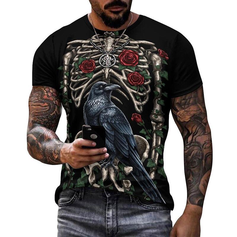 Punk Crow 3D-bedrucktes T-Shirt Dark Mighty Raven T-Shirt Herren Casual Streetwear Damen T-Shirts Casual Birds Graphic Oversized Tops
