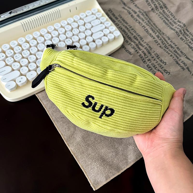 Stylish Corduroy Children's Chest Bag For Boys And Girls With Trendy Letter Design