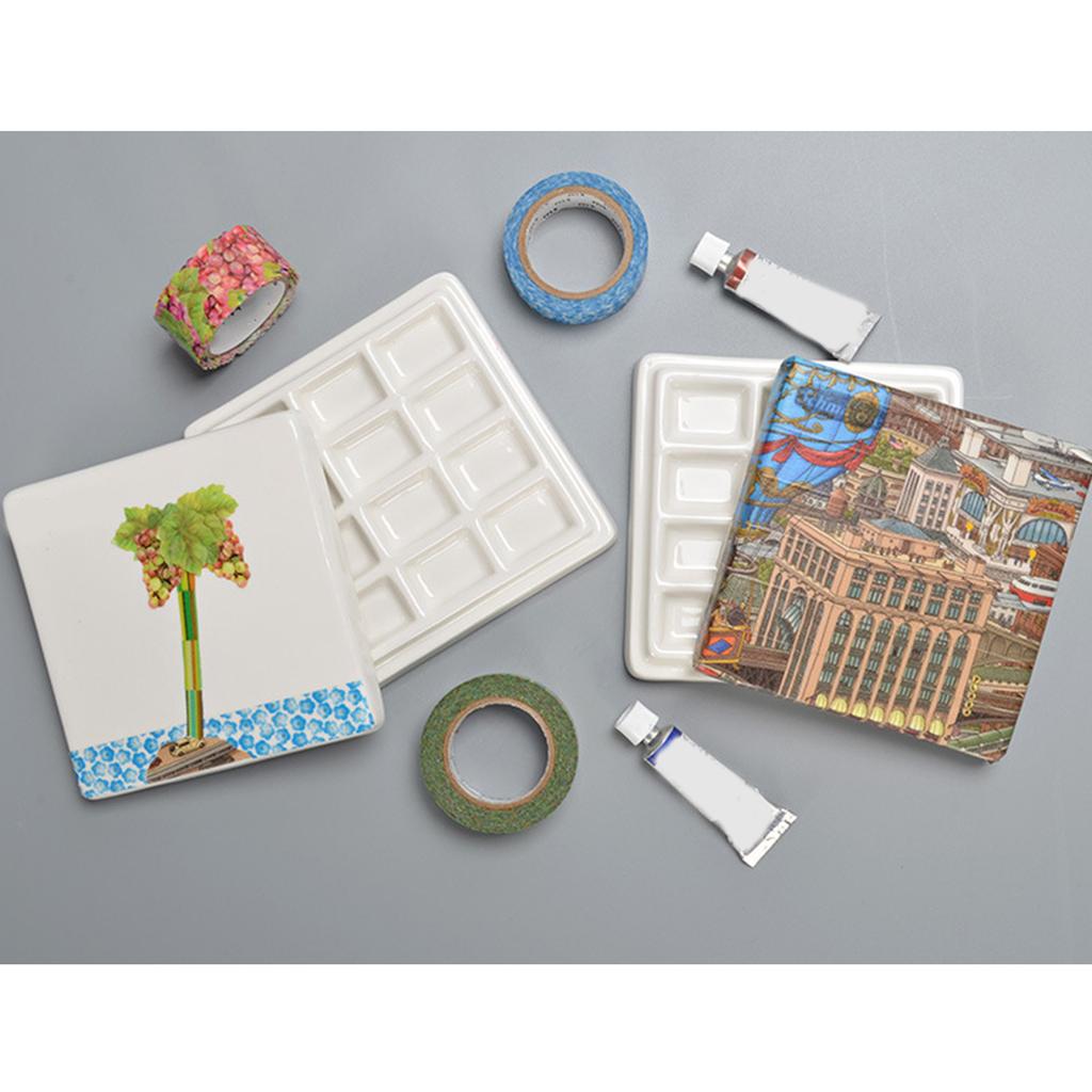 12 Grids Ceramic Paint Palette Watercolour Painting Palette Ceramic Mixing Tray for Painters Acrylic and Oil Painting
