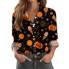 Women's Halloween Printed Casual Half-Open Collar Long Sleeve Shirt