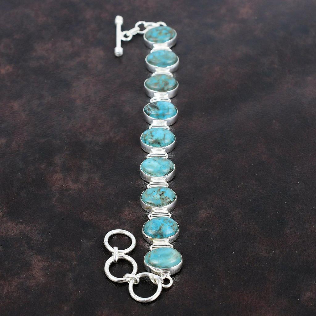 Náramek s tibetským tyrkysem, náramek ze sterlingového stříbra 925, náramek s nastavitelným řetízkem, náramek s originálním drahokamem, ručně vyráběné šperky, dárky pro něj