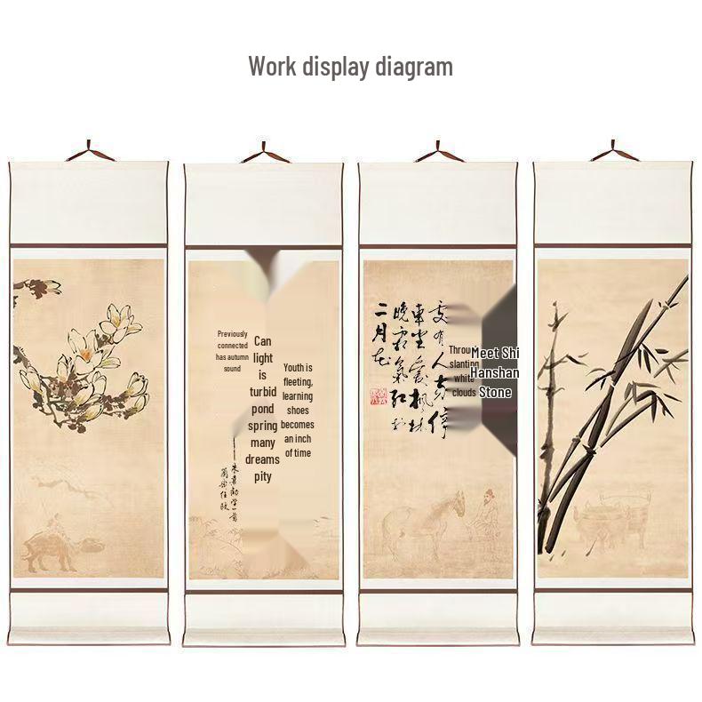 Seidenmontierte Drei-Öffnungs-Xuan-Papierrolle für Chinesische Malerei & Kalligraphie