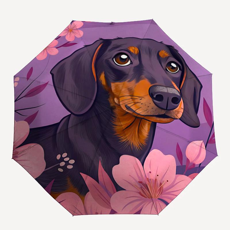 

1pc Dachshund Flowers Auto Open/Close Umbrella - Compact Travel Umbrella, 8-Rib Heavy-Duty Construction, Ideal Gift, Outdoor Accessory, Styl
