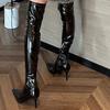 Fashion Sexy Black Over The Knee Boots Ladies High Heels Bright Leather Pointed Side Zipper Shoes Women Large Size Stiletto High Botas