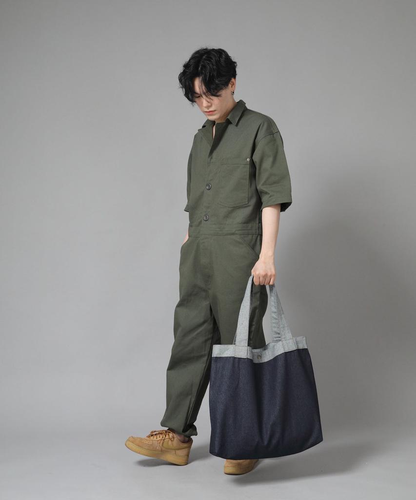 Saintcrew Button-Open Oversized Shoulder Bag Bob-117 Denim Indigo Brs
