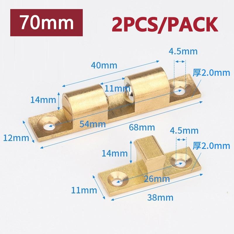 Furniture Door Stoppers 40mm-70mm Copper Cupboard Cabinet Door Roller Latch Twin Double Catches with Striker with Free Screws