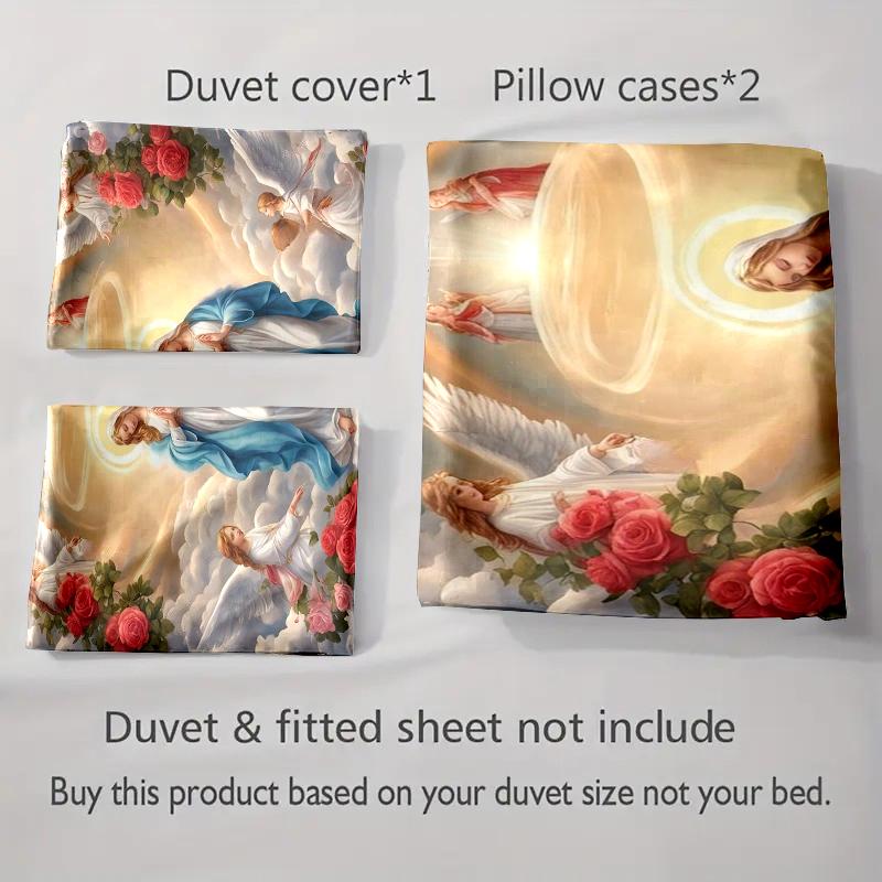 Angels Roses Clouds Bedding Duvet Cover Sets Duvet Covers Pillowcases Gifts (1 * Duvet Cover 2 * Pillowcases, Without Duvet Insert)