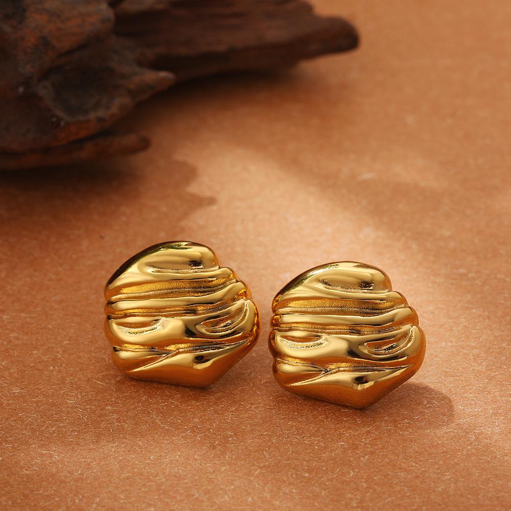 

Creative Rotating Spiral Shape Earrings for Women 18k Gold Plated Stainless Steel Folded Texture Earring Studs Piercing Zircon