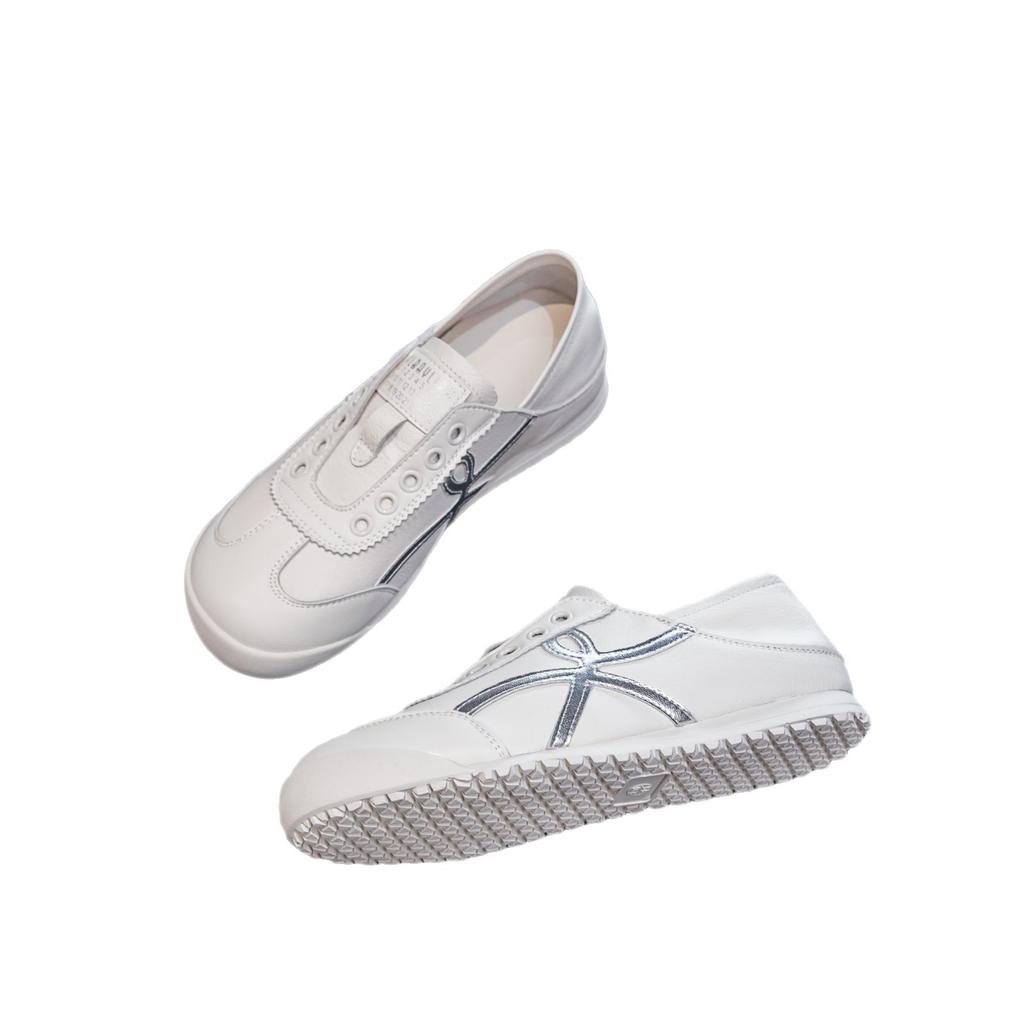 European Genuine Leather Women's Shoes 2025 New Round Head Flat Shoes Free of Laces, One Pedal and Two Casual Shoes