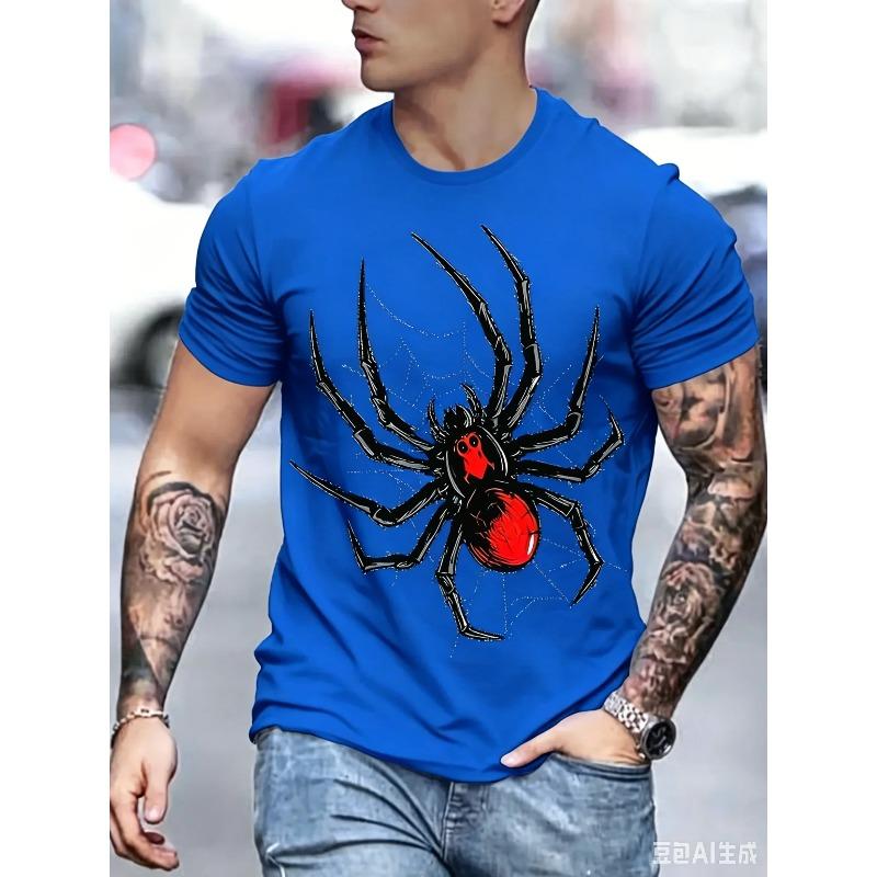3D Spider Printed Short Sleeve T-shirt Summer Casual Tops Outdoor Breathable Crew Neck T Shirt for Men Clothes Trend Streetwear