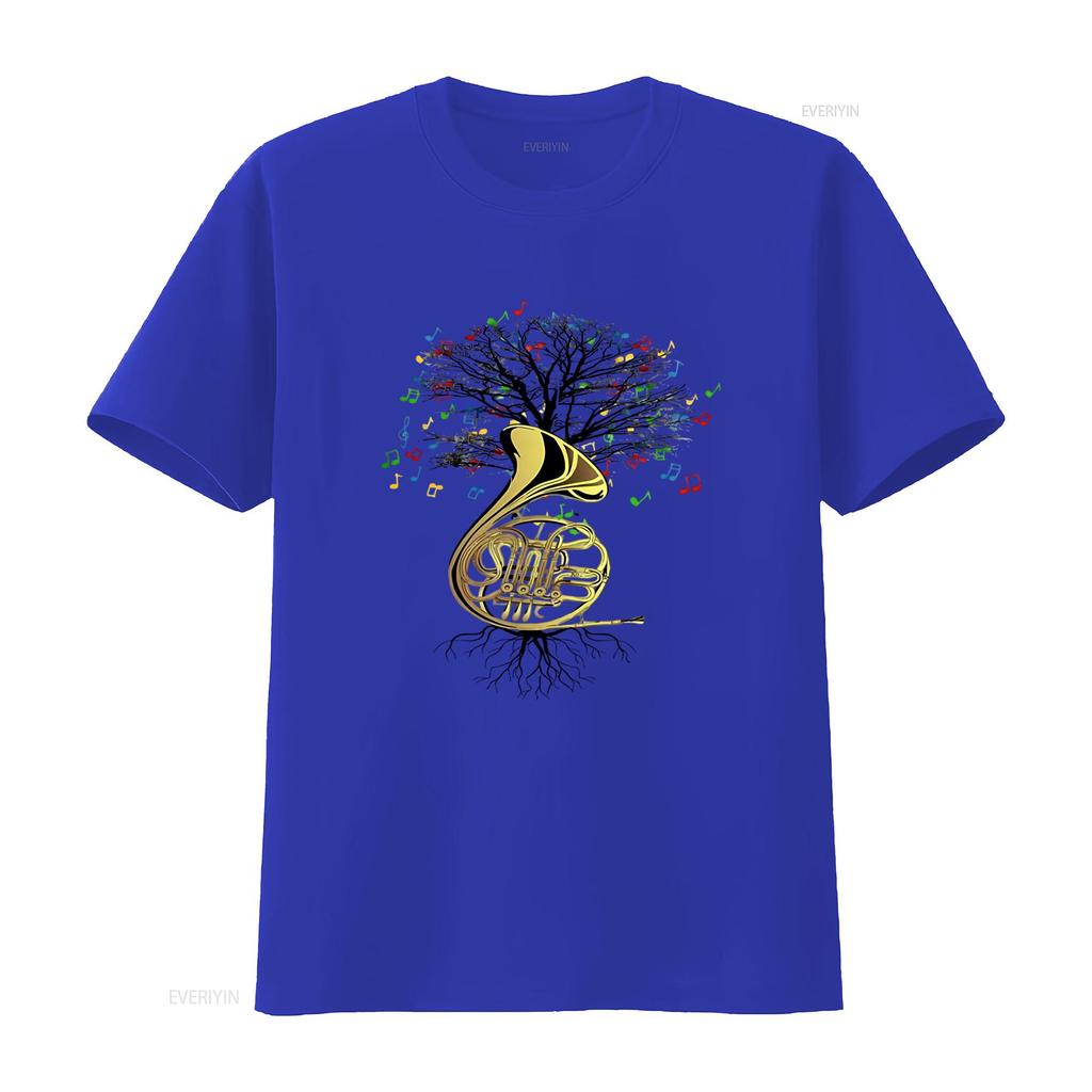 Stylish French Horn T Shirt with Musical Tree Design Perfect for Music Lovers Available in All Sizes vintage Washed Breathable