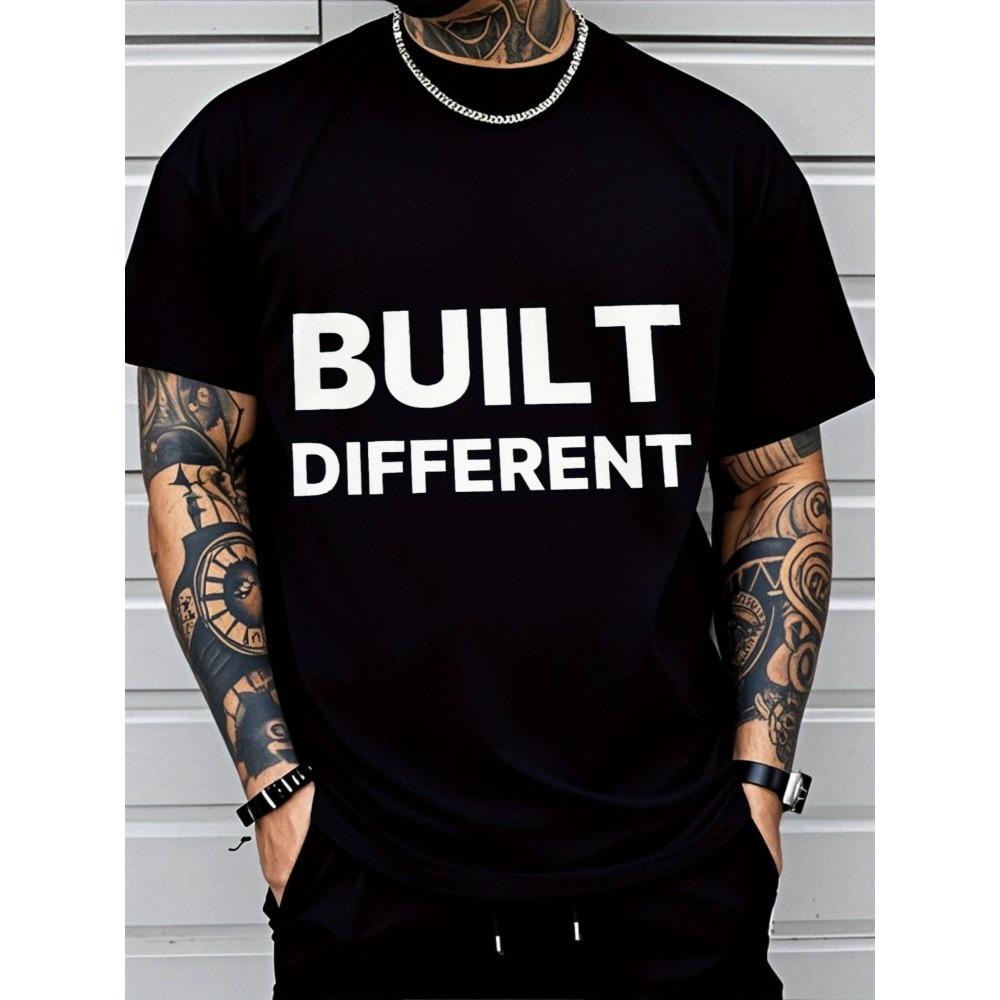 

Men s Cotton T-Shirt - Bold BUILT DIFFERENT Print Breathable Regular-Sleeve Shirt S