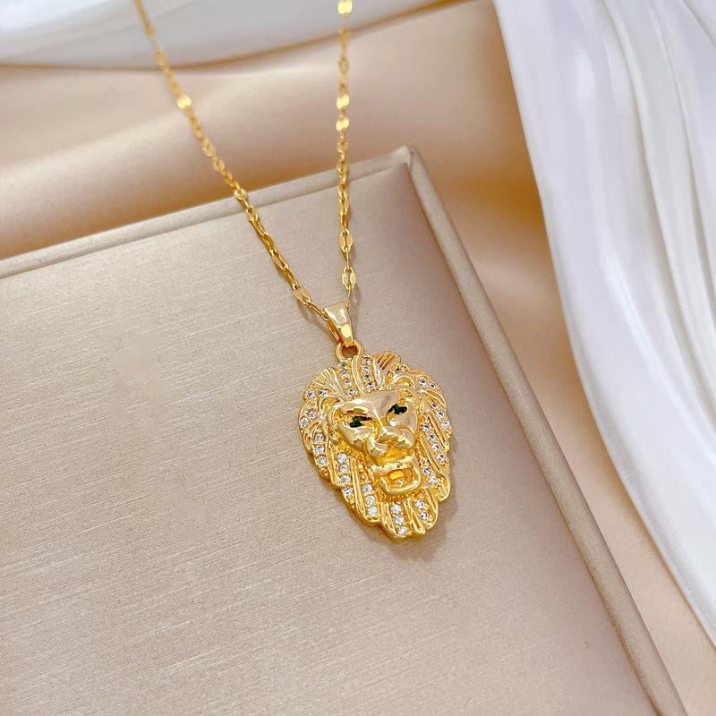 Titanium Steel Light Luxury Temperament Gorgeous Full Diamond Lion King Necklace Female Versatile Collarbone Chain Titanium Steel Chain