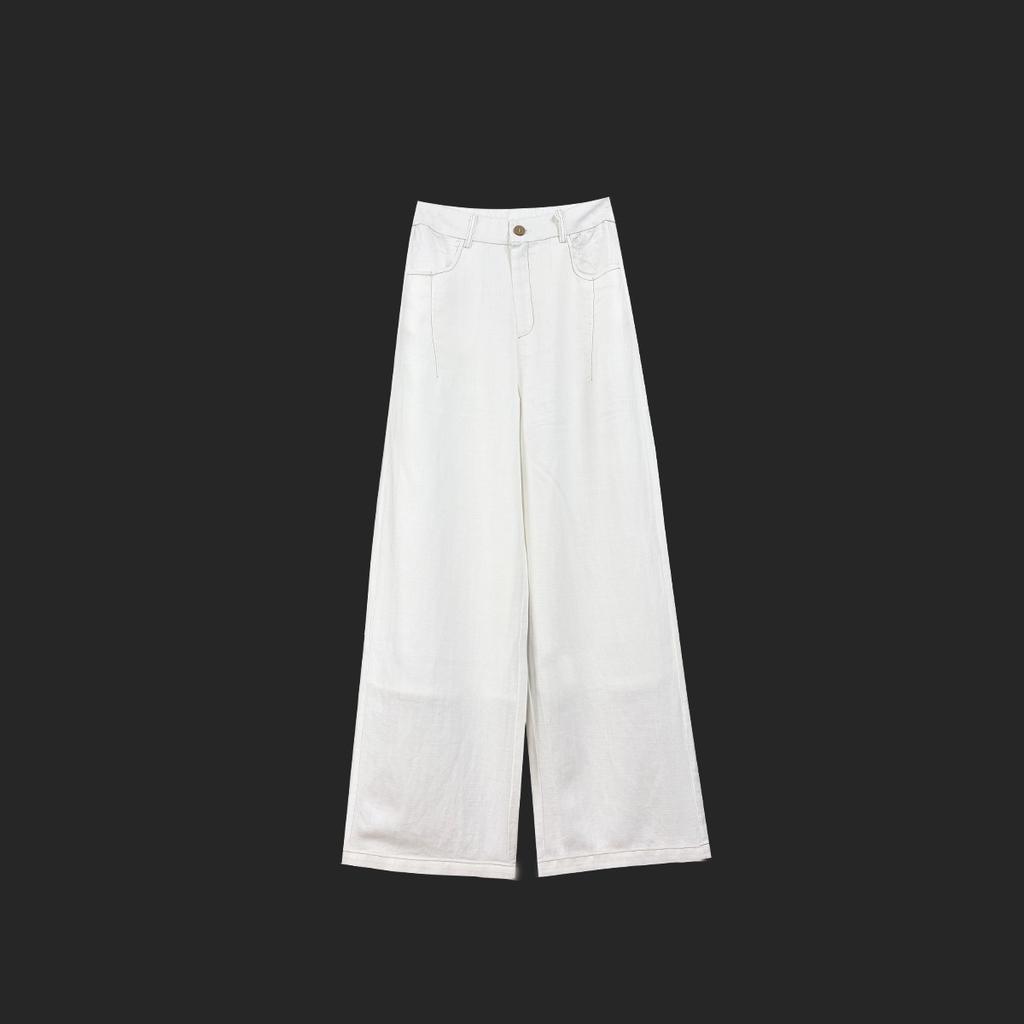 Tencel linen wide-leg pants women's summer thin high waist drape loose straight thin white loose A pants lazy style