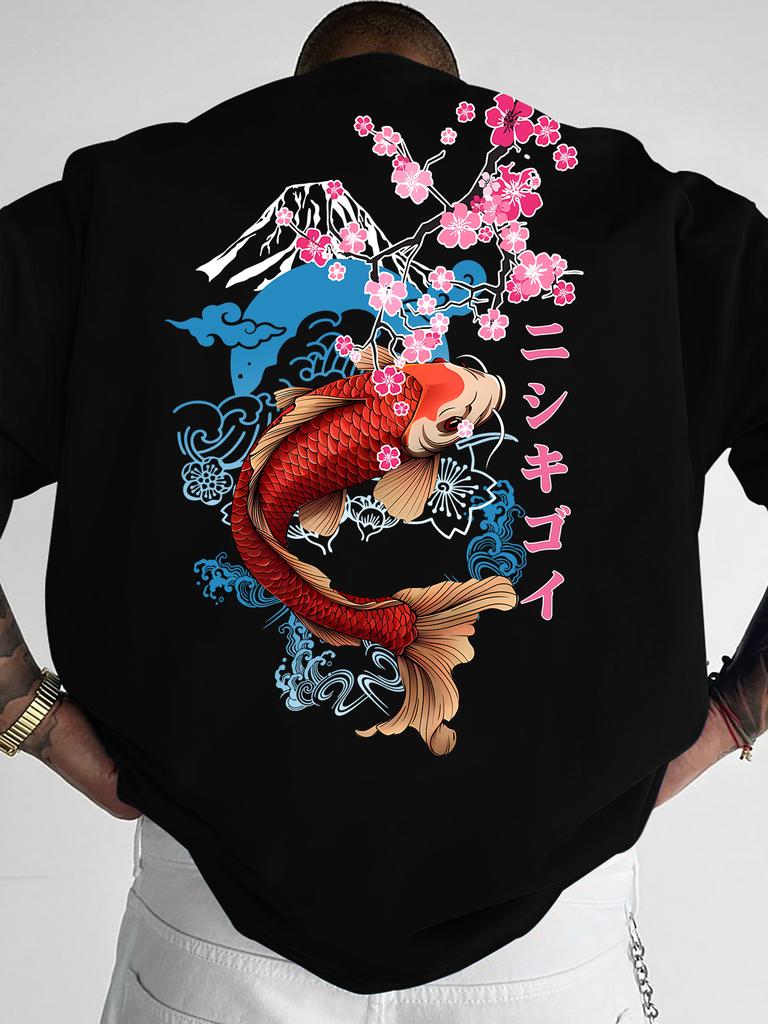 Japanese Koi Fish Cherry Blossom Pattern 3d Print Breath Quickdry Unisexs Largesize Tshirt Leisure Street Parentchild Clothing