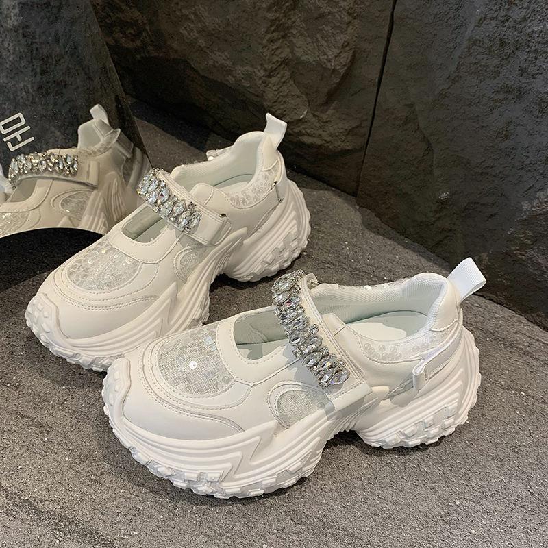 

Женская спортивная обувь, летние сетчатые дизайнерские дышащие полые кристаллы, повседневные сандалии Marie Janes, кроссовки Zapatos Mujer 40 белый