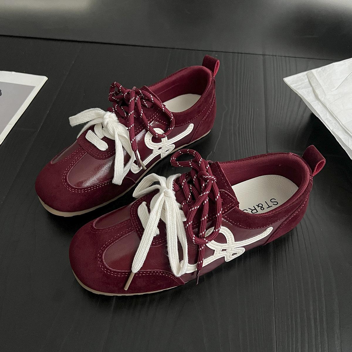 

French inner height increase red German training shoes women s 2025 new autumn retro casual sports board shoes Forrest Gump shoes 35 бордовый