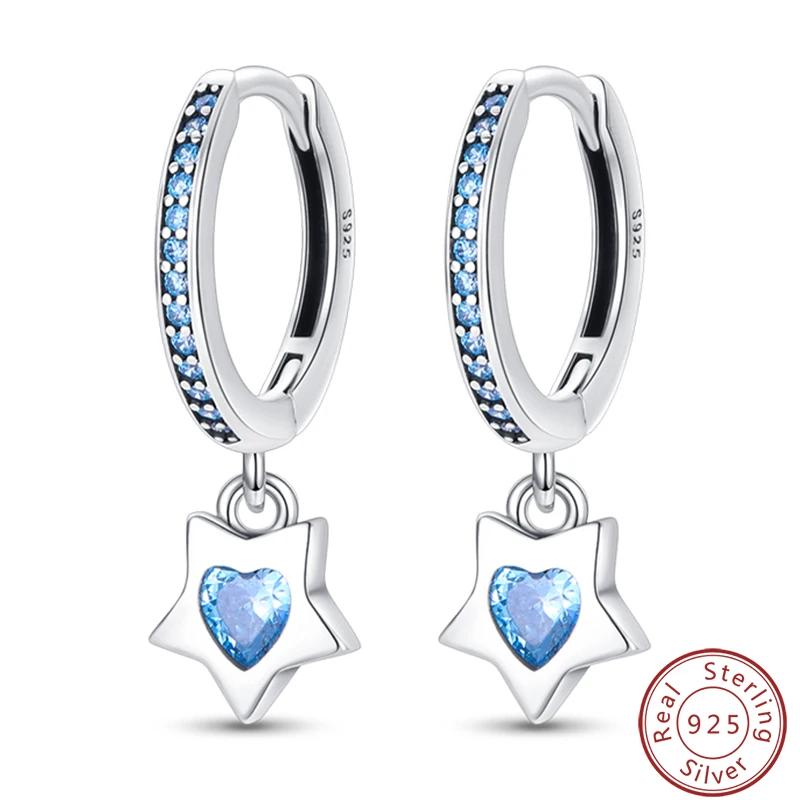 Women's Romantic 925 Silver Snowflake Star Shining Zircon Christmas Winter Earrings Fit Wedding Party Exquisite Jewelry