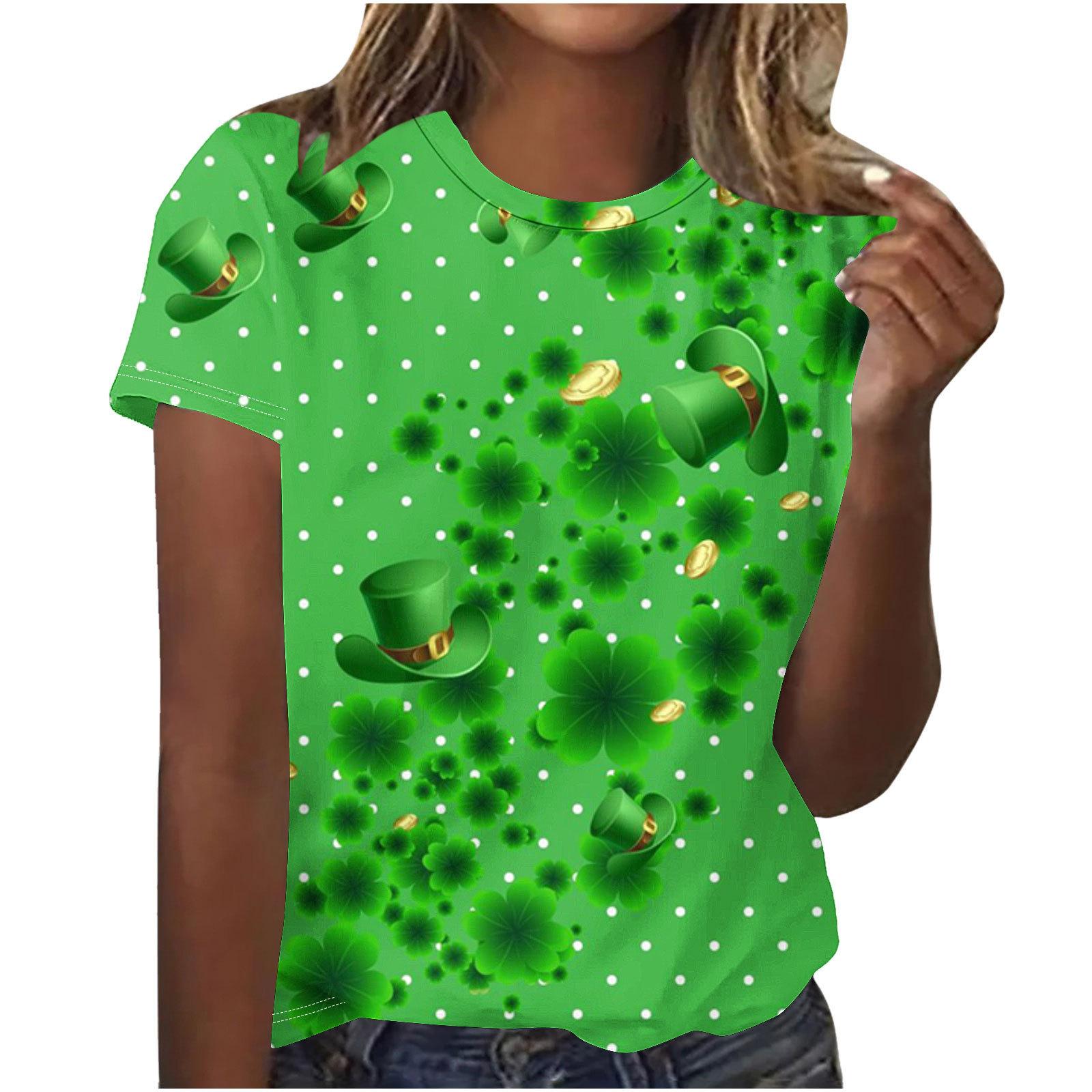 

Летний круглый вырез 3D St. Топы с принтом на зеленую тему Дня святого Патрика, модные повседневные женские футболки с коротким рукавом XS