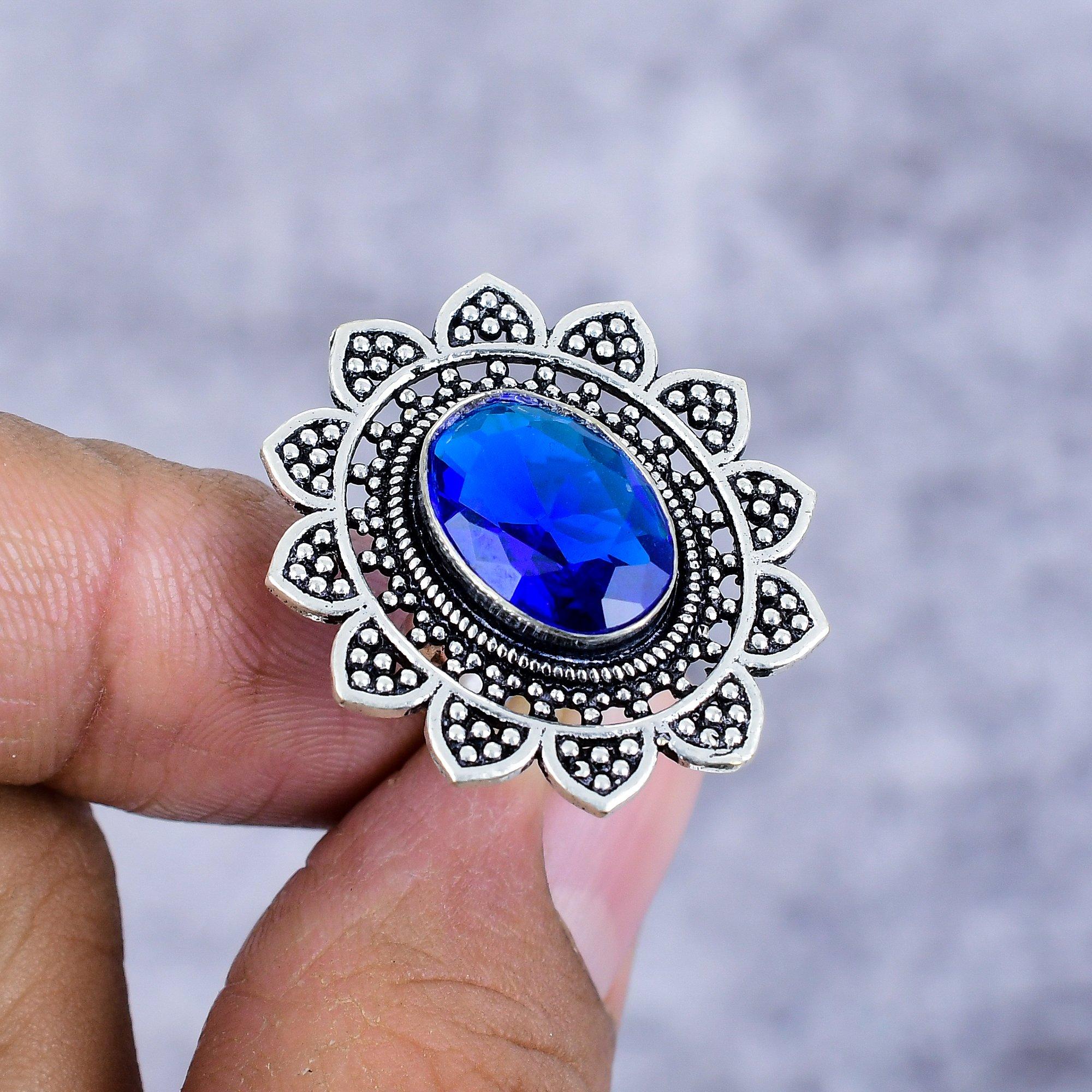 

London Blue Topaz Gemstone Handmade 925 Sterling Silver Jewelry Ring Size 6 M-2675