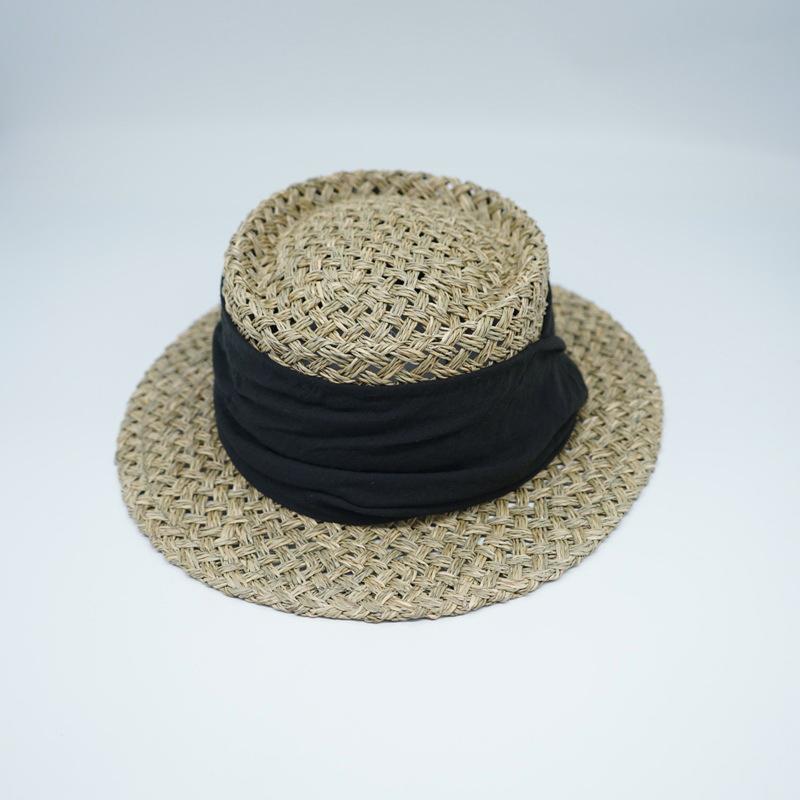 Japanese Retro Japanese Salty Grass Seaweed Woven Flat Top Top Top Top Hat Women'S Summer Shading Vacation Panama French Straw Hat
