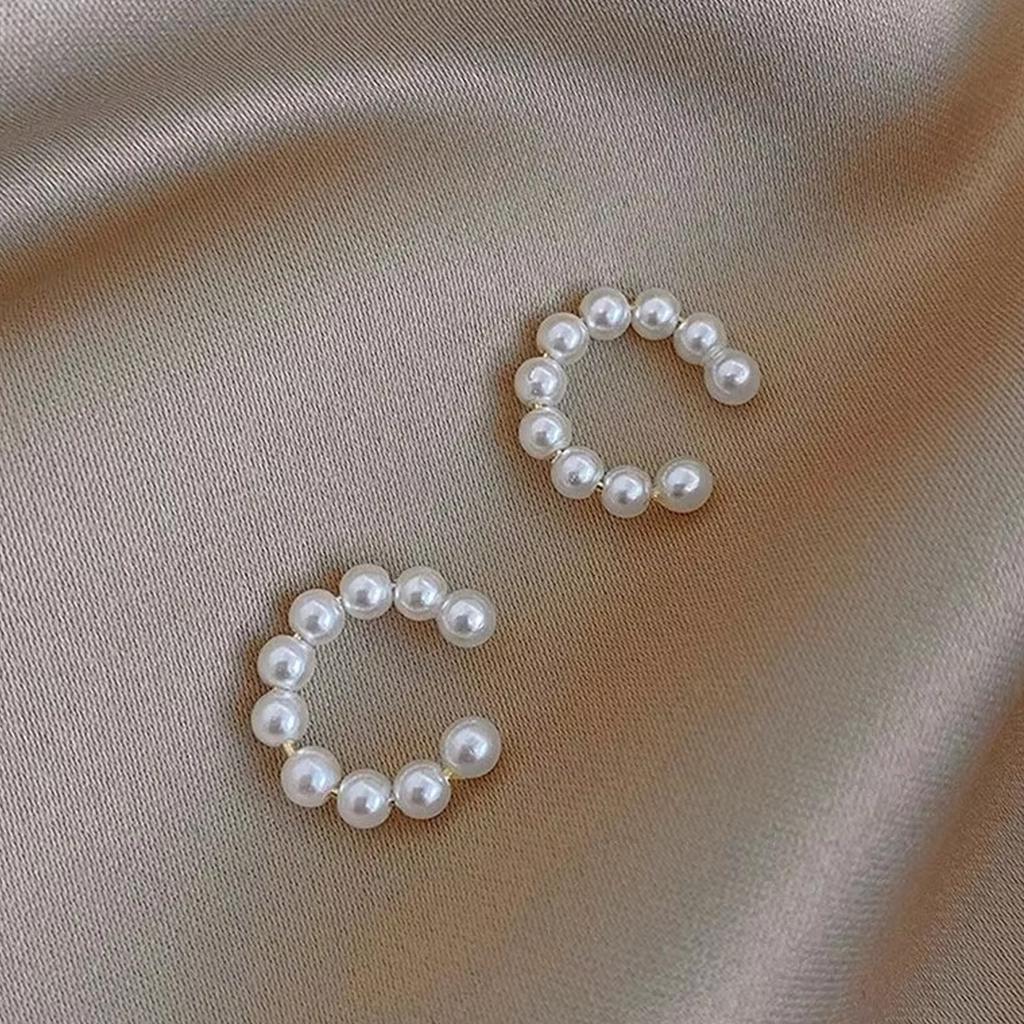 Orecchini a Clip C-shaped Eleganti in Perle Sintetiche Coreane da Donna, Anello per Orecchio Senza Foratura, Orecchini Minimalisti, Gioielli alla Moda