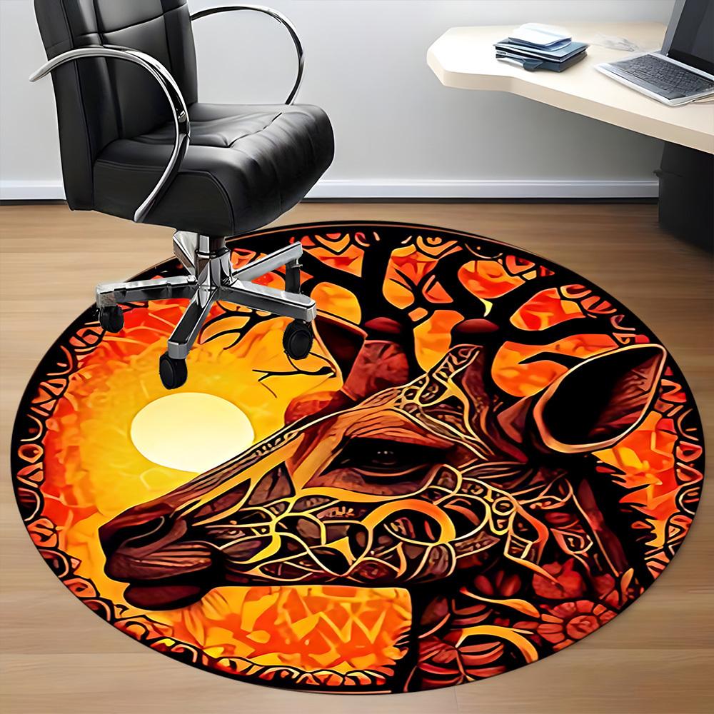 1pc Giraffe Sun Office Round Area Rug, Indoor Mat Suitable For Office, Under Office Chairs Bedroom Living Room Home Decor, Room Deco