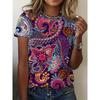 Lebhaftes Paisley-Damen-T-Shirt - Buntes verziertes Muster-Grafik, Boho-Ethno-Print-Design für legere Alltagskleidung