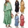2 Pcs/Set Women Top Skirt Suit Round Neck Three Quarter Sleeve Slant Hem
