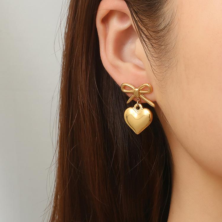 Fashion Stainless Steel Bow Earrings Women's Trend Luxury Personality Plated 18K Earrings