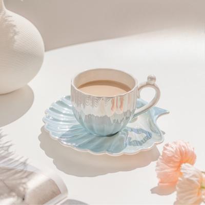 Kubek do kawy z muszli perłowej w stylu europejskim, kreatywny kubek do kawy, spodek, kubek ceramiczny, prezent, zestaw do popołudniowej herbaty, zestaw do herbaty