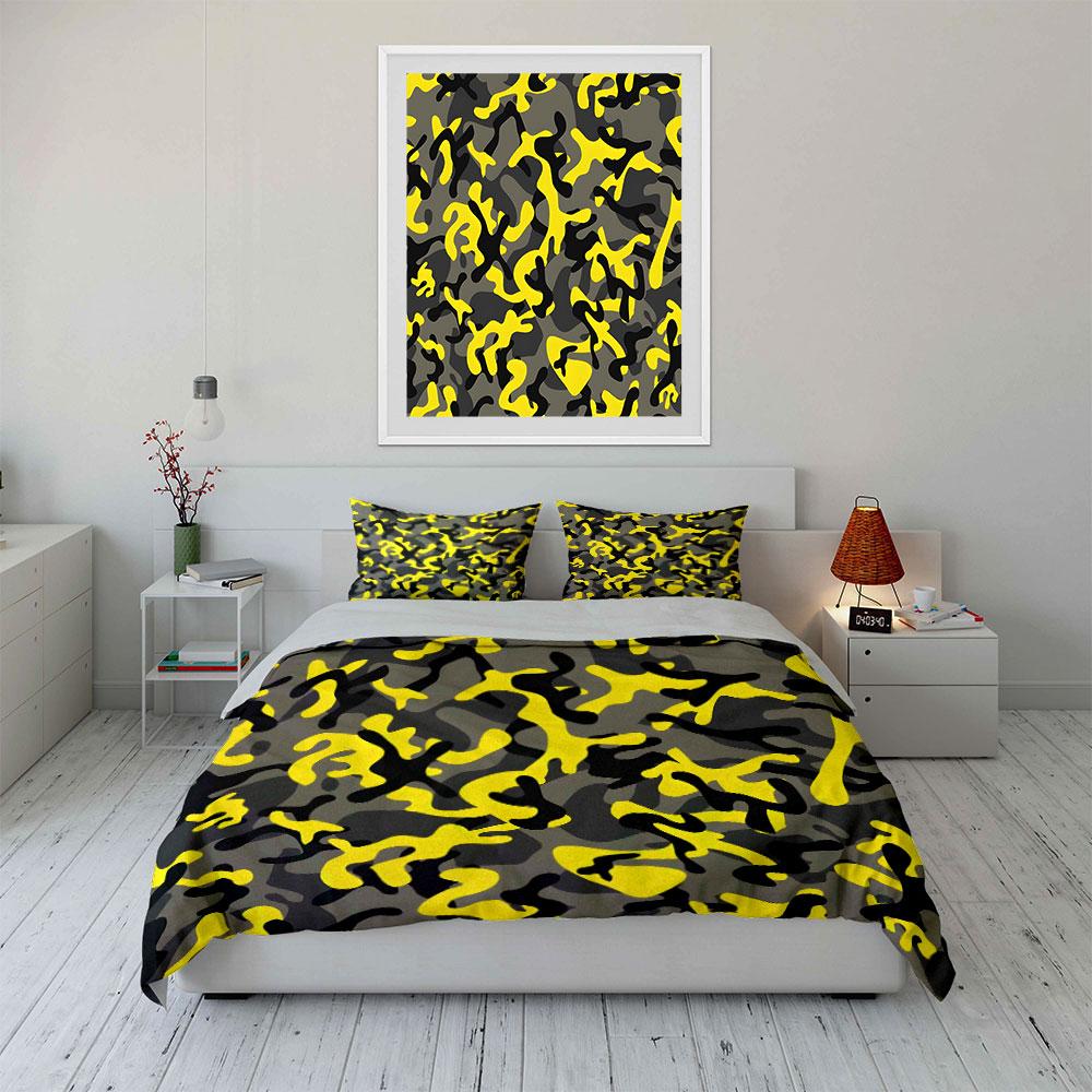 Yellow Camouflage Three-Piece Set Exquisite Three-Piece Bedding Set Gift For Kids And Adults