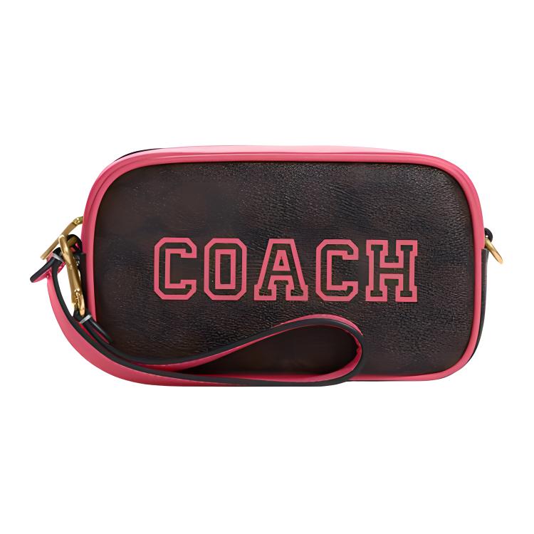 New COACH Jamie Artificial Leather Wrist Bag Clutch Handbag Small Size Women's Brown & Watermelon CB851-IMUOE