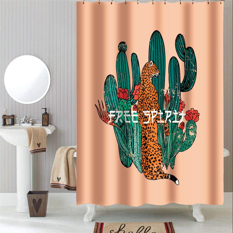 Waterproof Bath Curtains 100% Polyester Fabric Shower Curtain Thinking Elephant Printed Home Decoration Background Screen Decor
