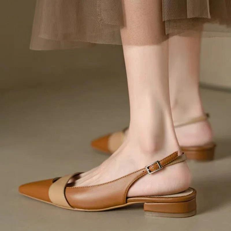 Fashion Summer New Fashionable Pointed Leather Face Color Block Light Mouth Women's Comfortable Sandals for External Wearing