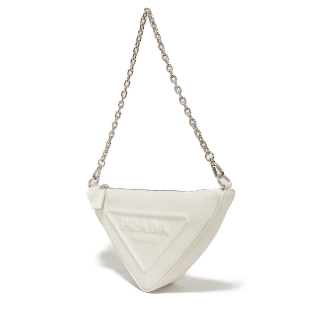 Used 11569 Triangle Mini Bag 1BC543 2BYA F0009 7921 Calfskin Chain Bag 2WAY RFID IC Logo Embossed Bianco Women's from