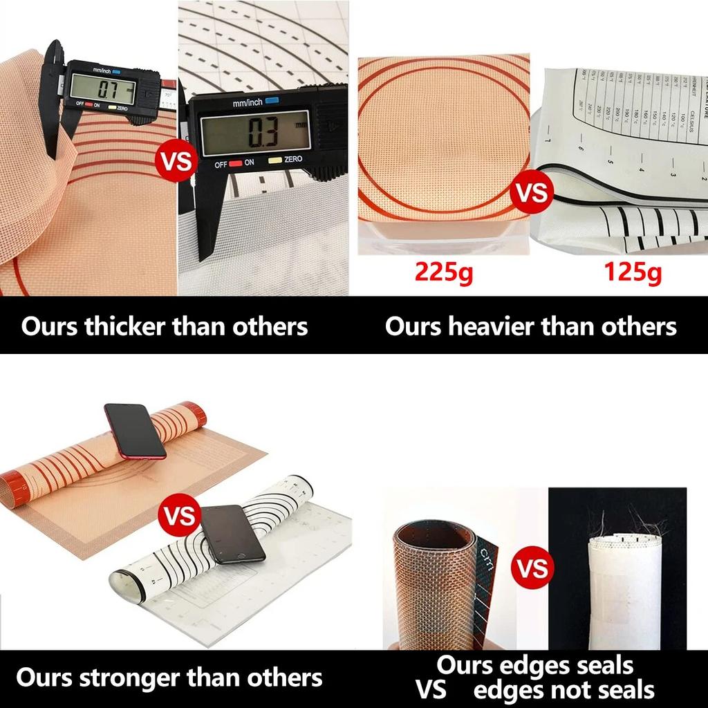 Silicone Pastry Mat 60x40cm 0.7mm Thick, Non-Stick Non-Slip Dough Rolling Mat with Measurements Guide, Oven-Safe Baking Sheet
