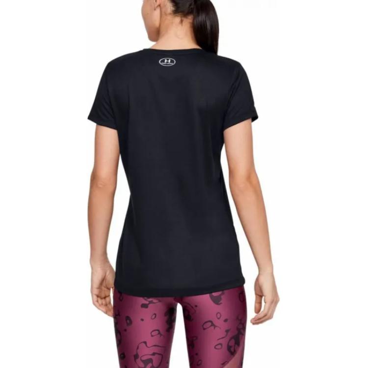 Under Armour Solid Color Logo V-Neck Short Sleeve T-Shirt Women Tops Black 1255839-002