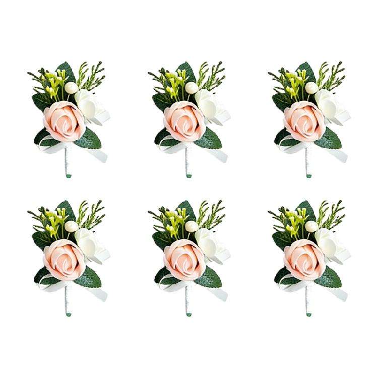 6Pcs Multipurpose Wedding Boutonniere Artificial Flower Wrist Corsage for Wedding Anniversary Party Table Centerpieces