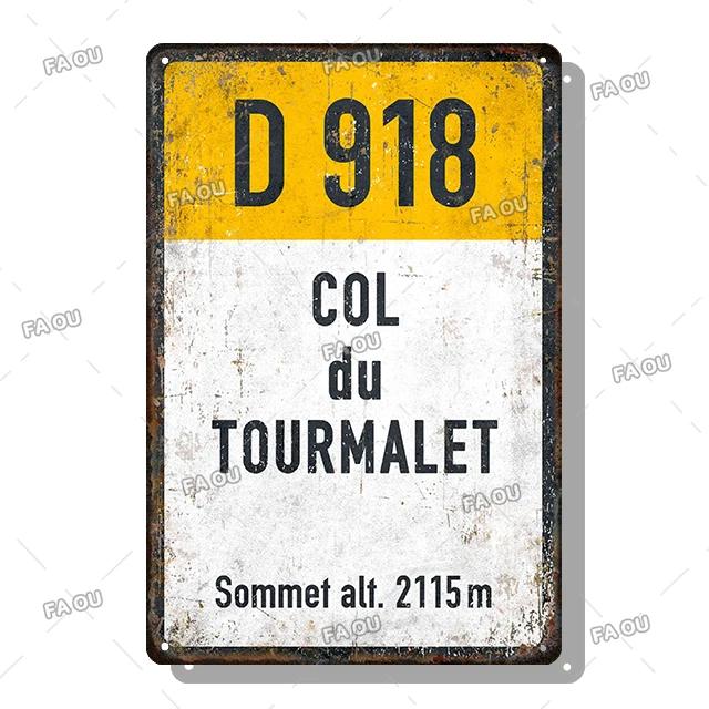 

Alpe d Huez Mont Ventoux Col du Galibier Col du Télégraphe Tour de Francia Vintage Style Bicycle Tin Sign Gift for Cyclist 30x40cm(11.8x15.7inch)