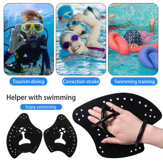 1 Pair Swimming Hand Paddle with Silicone Strap Holes Professional Kids Adults Beginner