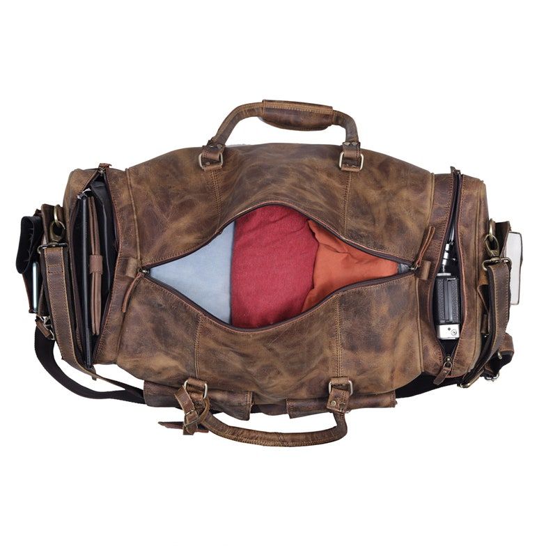 Duffelbag i skinn, weekender i skinn, helgeveske i skinn, reiseveske i skinn, overnattingsveske i skinn, duffelbager for menn til ektemann, pappa, holdall i skinn