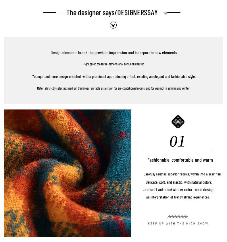 Women's Fashionable Plaid Scarf - 2025 Korean Style Warm Faux Cashmere Autumn/Winter Shawl