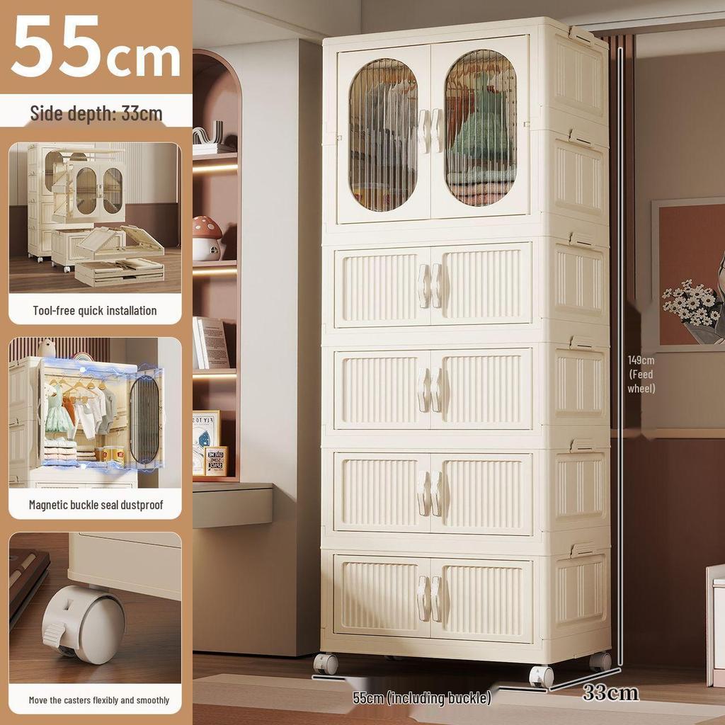 Kids' Multi-layer Plastic Wardrobe with Wheels | Folding Storage Cabinet for Baby Clothes